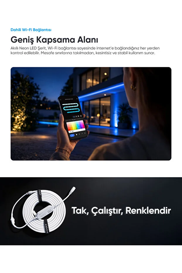 Akıllı Neon LED Şerit 2.5 Metre Wi-Fi Kontrollü RGB LED Aydınlatma